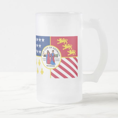 Flag of Detroit Michigan Frosted Glass Beer Mug
