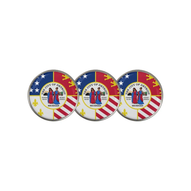 Flag of Detroit, Michigan  Golf Ball Marker (3 Up)