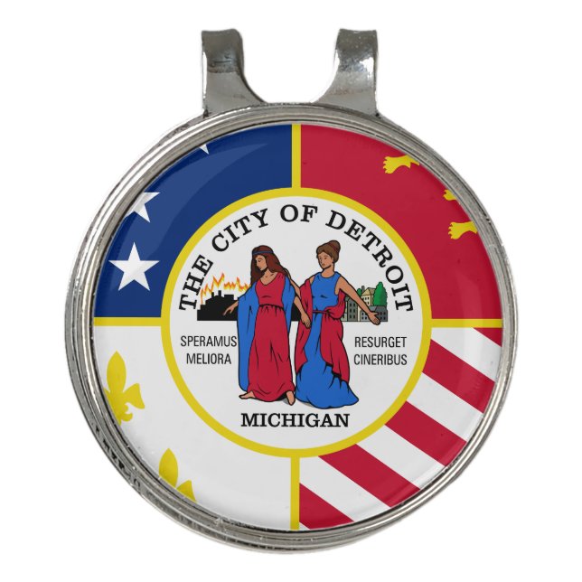 Flag of Detroit, Michigan Golf Hat Clip (Front)