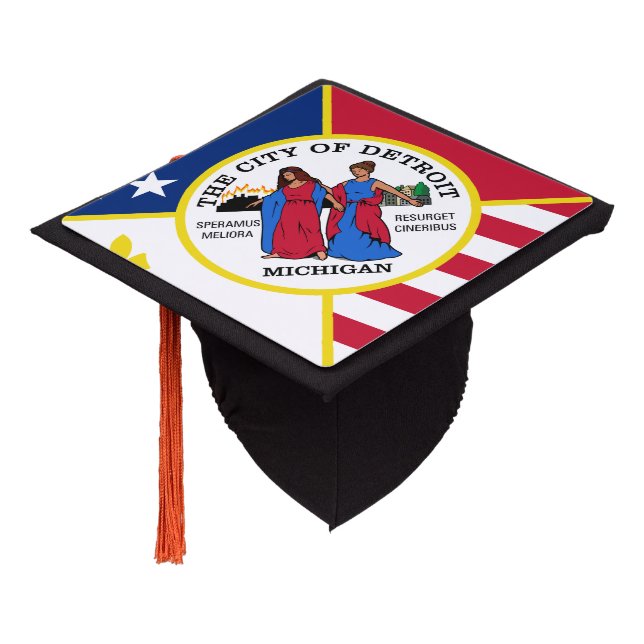 Flag of Detroit, Michigan Graduation Cap Topper (Angled)