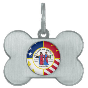 Flag of Detroit, Michigan Pet Name Tag