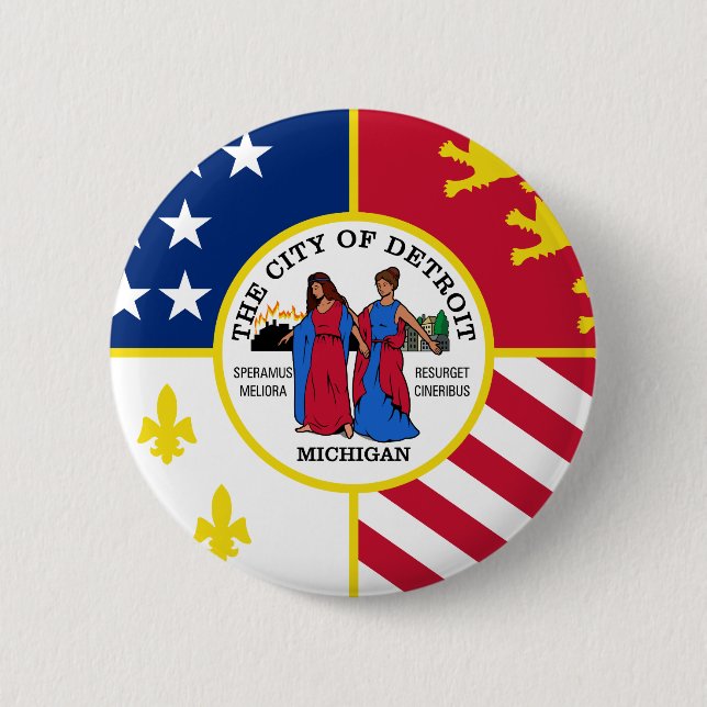 Flag of Detroit, Michigan Pinback Button (Front)