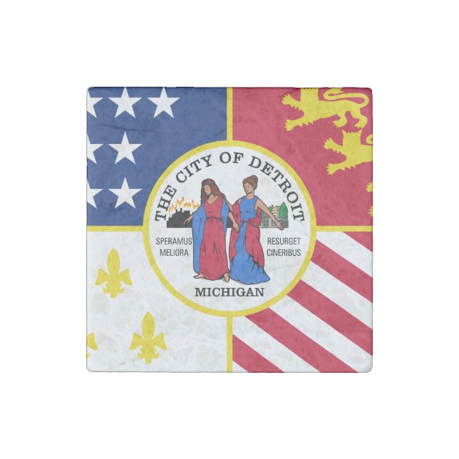 Flag of Detroit, Michigan Stone Magnet (Front)