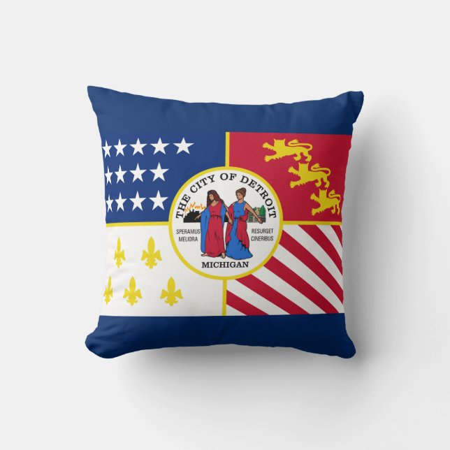 Flag of Detroit, Michigan Throw Pillow (Front)