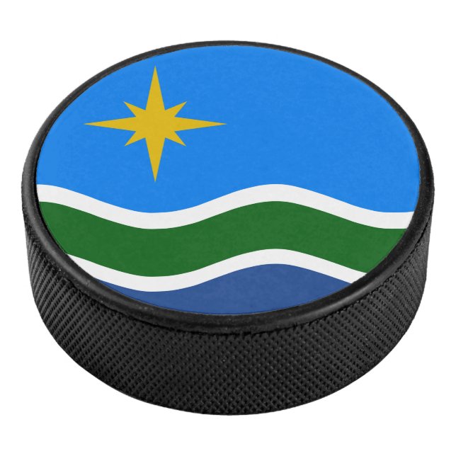 Flag of Duluth, MN Hockey Puck (3/4)