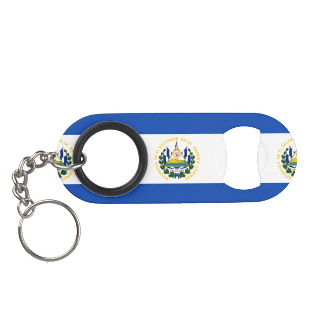 Flag of El Salvador, National Coat of Arms Keychain Bottle Opener (Back Horizontal)