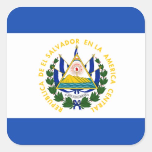 Flag of El Salvador National Coat of Arms Square Sticker