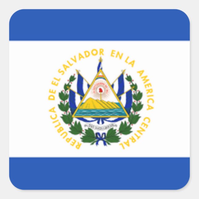 Flag of El Salvador, National Coat of Arms Square Sticker (Front)