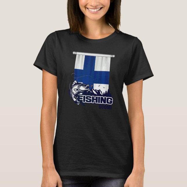 Flag Of Finland  Fishing In Suomi  Suomi Fishing T-Shirt (Front)