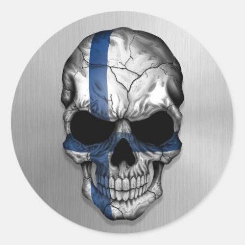 Flag of Finland on a Steel Skull Graphic Classic Round Sticker