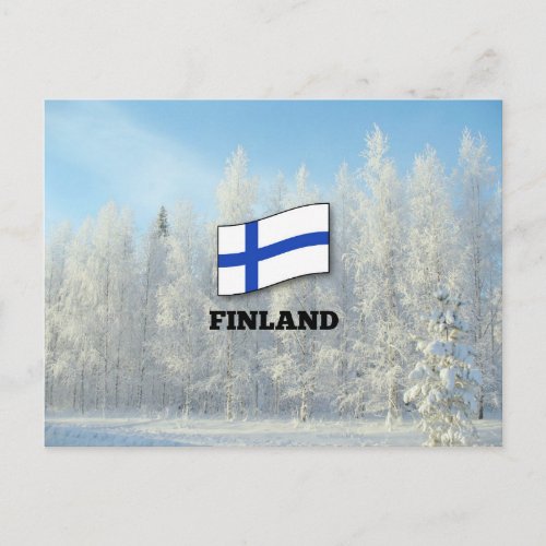 Flag of Finland Snow_Covered Pine Trees Postcard