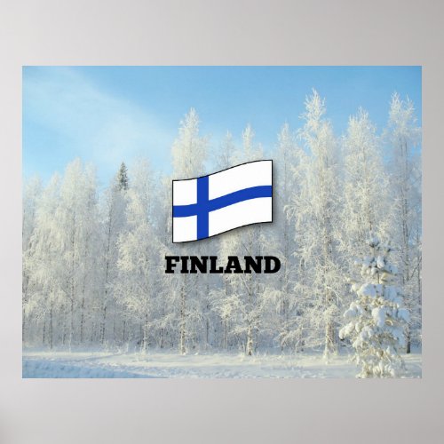 Flag of Finland Snow_Covered Pine Trees Poster