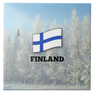 Flag of Finland, Snow landscape, Ceramic Tile