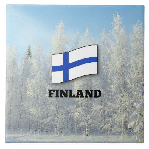 Flag of Finland Snow landscape Ceramic Tile