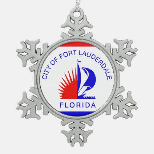 Flag of Fort Lauderdale Florida Snowflake Pewter Christmas Ornament
