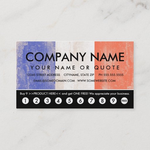 Customizable flag of france punch card business card