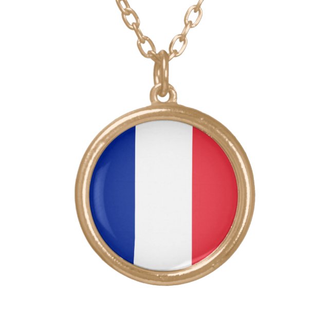 Flag of France, Tricolour National Flag Gold Plated Necklace (Front)