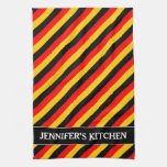[ Thumbnail: Flag of Germany Inspired Colored Stripes Pattern Kitchen Towel ]