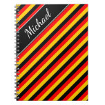 [ Thumbnail: Flag of Germany Inspired Colored Stripes Pattern Notebook ]