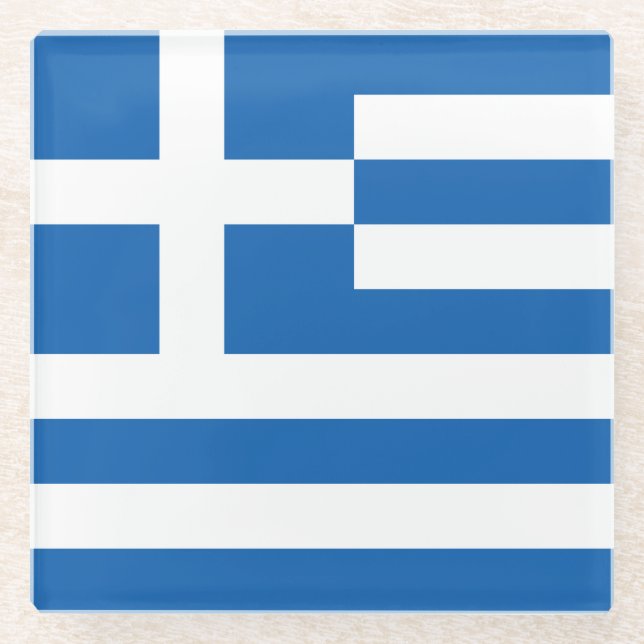 Flag of Greece Glass Coaster (Front)