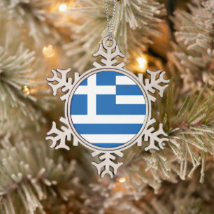 Flag of Greece Greek Flag Snowflake Pewter Christmas Ornament