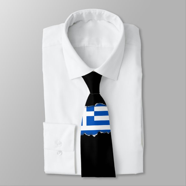 Flag of Greece Neck Tie (Tied)