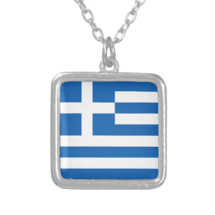 Flag of Greece Silver Plated Necklace