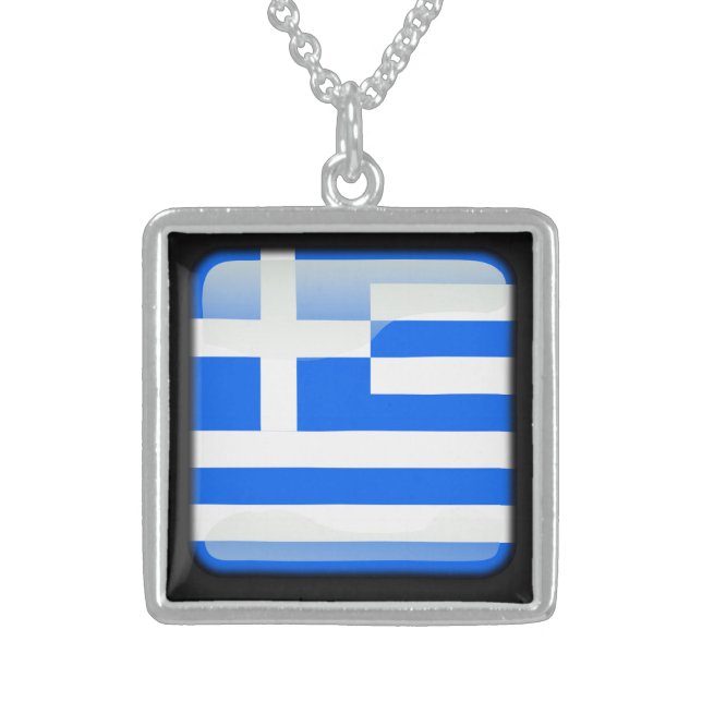 Flag of Greece Sterling Silver Necklace (Front)