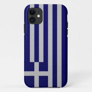 Flag of Greece with Carbon Fiber Effect iPhone 11 Case