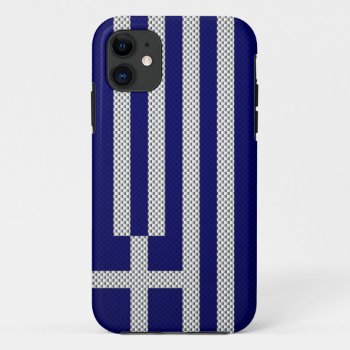 Flag Of Greece With Carbon Fiber Effect Iphone 11 Case by JeffBartels at Zazzle