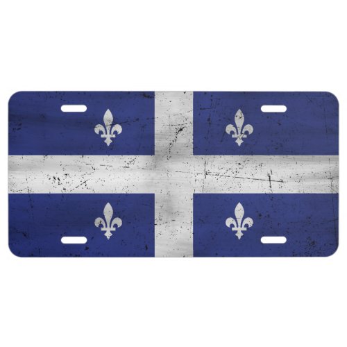 Flag of grunge Quebec eroded style License Plate