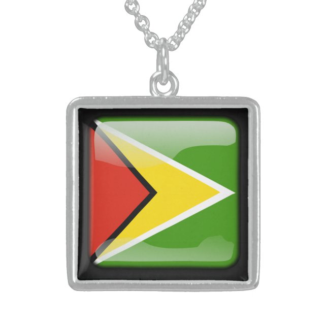 Flag of Guyana Sterling Silver Necklace (Front)