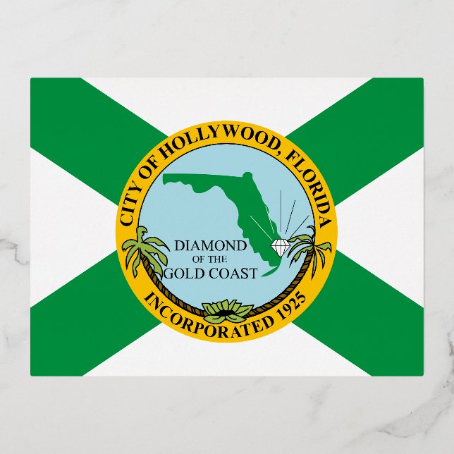 Flag of Hollywood, Florida Foil Holiday Postcard (Front)