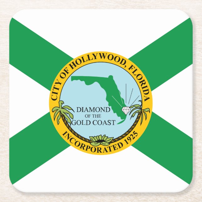 Flag of Hollywood, Florida Square Paper Coaster (Front)