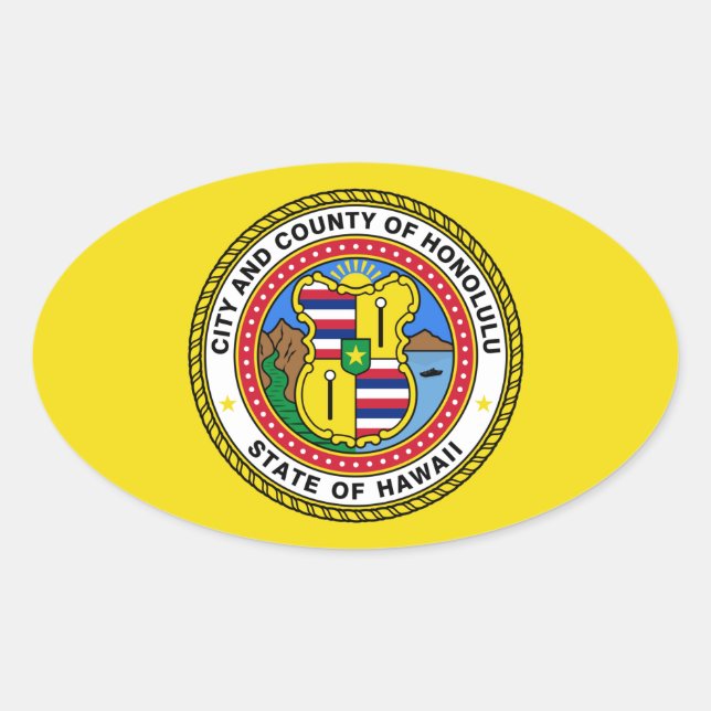 Flag of Honolulu, Hawaii Oval Sticker (Front)