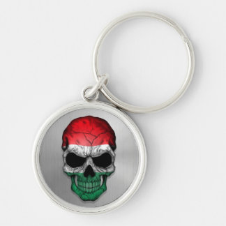 Flag of Hungary on a Steel Skull Graphic Keychain