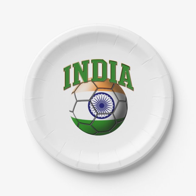 Flag of India Soccer Ball Paper Plates (Front)