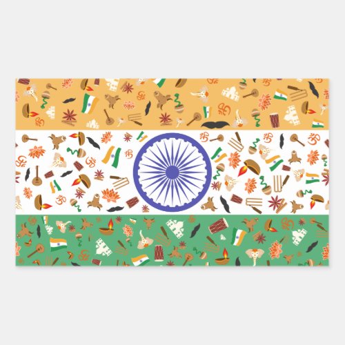 Flag of India with cultural items Rectangular Sticker