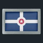 Flag of Indianapolis, Indiana Belt Buckle<br><div class="desc">Belt Buckle with flag of city of Indianapolis,  Indiana; blue flag with white cross and red circle with white star in the center</div>