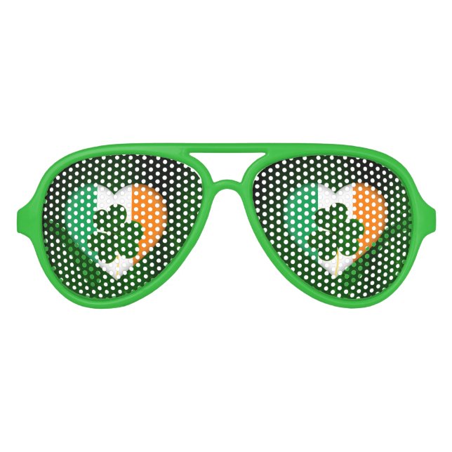Flag of Ireland Heart with Shamrock St. Patrick Aviator Sunglasses (Front)