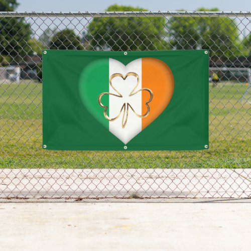 Flag of Ireland Heart with Shamrock St Patrick Banner