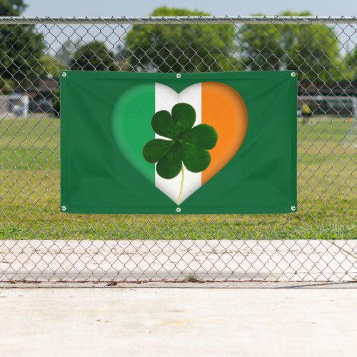 Flag of Ireland Heart with Shamrock St Patrick Banner