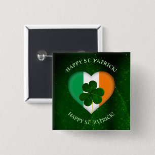 Flag of Ireland Heart with Shamrock St. Patrick Button
