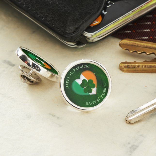 Flag of Ireland Heart with Shamrock St. Patrick Lapel Pin (In Situ)