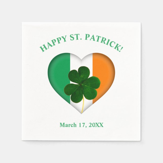 Flag of Ireland Heart with Shamrock St. Patrick Napkins (Front)