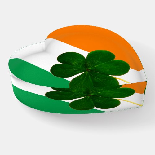 Flag of Ireland Heart with Shamrock St Patrick Paperweight