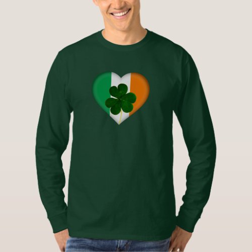 Flag of Ireland Heart with Shamrock St Patrick T_Shirt