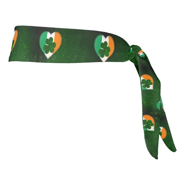 Flag of Ireland Heart with Shamrocks St. Patrick Tie Headband (Rotate 90)