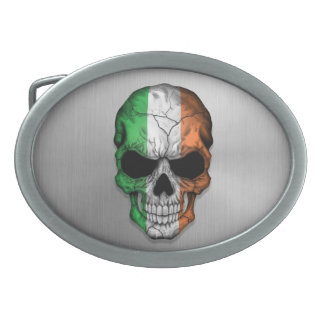 Flag of Ireland on a Steel Skull Graphic Oval Belt Buckle