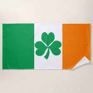 Flag of Ireland Shamrock Beach Towel